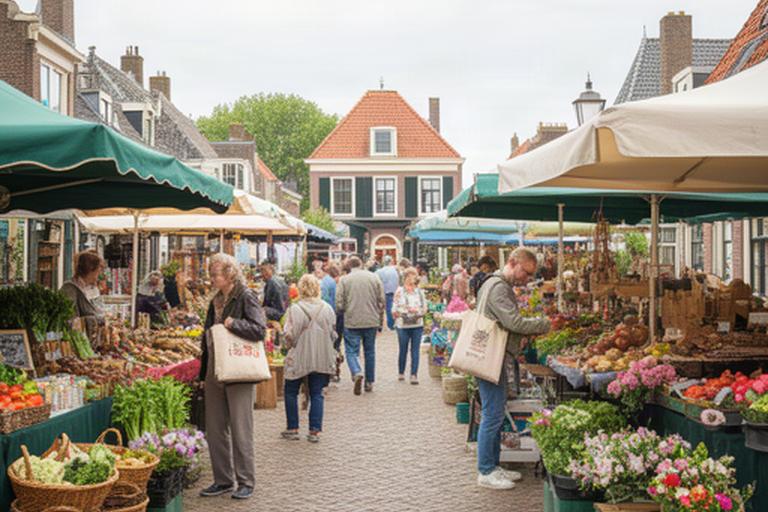 Bezoekers wandelen langs kraampjes op een levendige dorpsmarkt in Druten