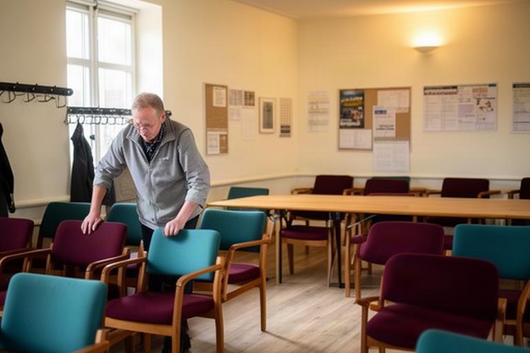 Vrijwilliger zet stoelen klaar in een buurthuis in het Land van Maas en Waal